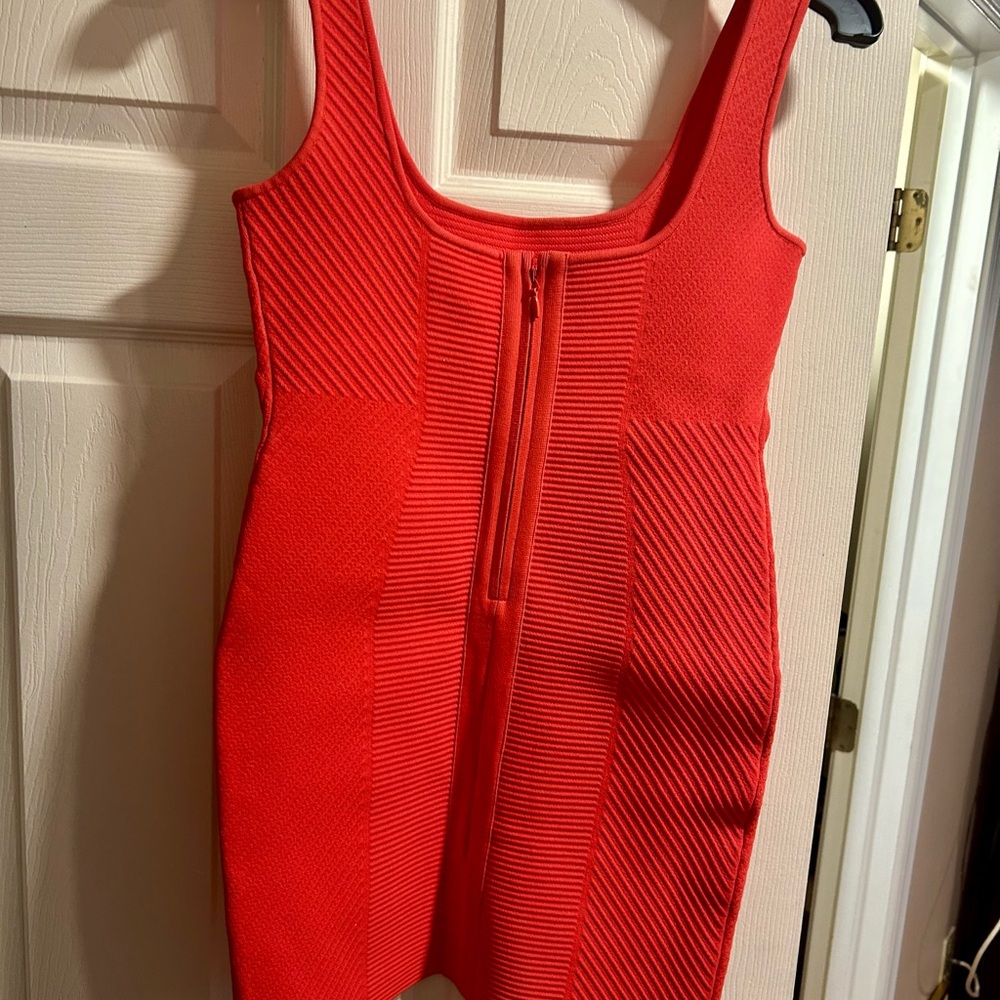 Herve Leger Orange/Coral Sleeveless Cutout Dress - Picture 3 of 6